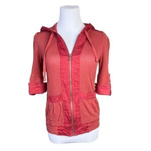 2/$35 Marc by Marc Jacobs Zip Front Waffle Hoodie Top XS Cinnamon Short Sleeve